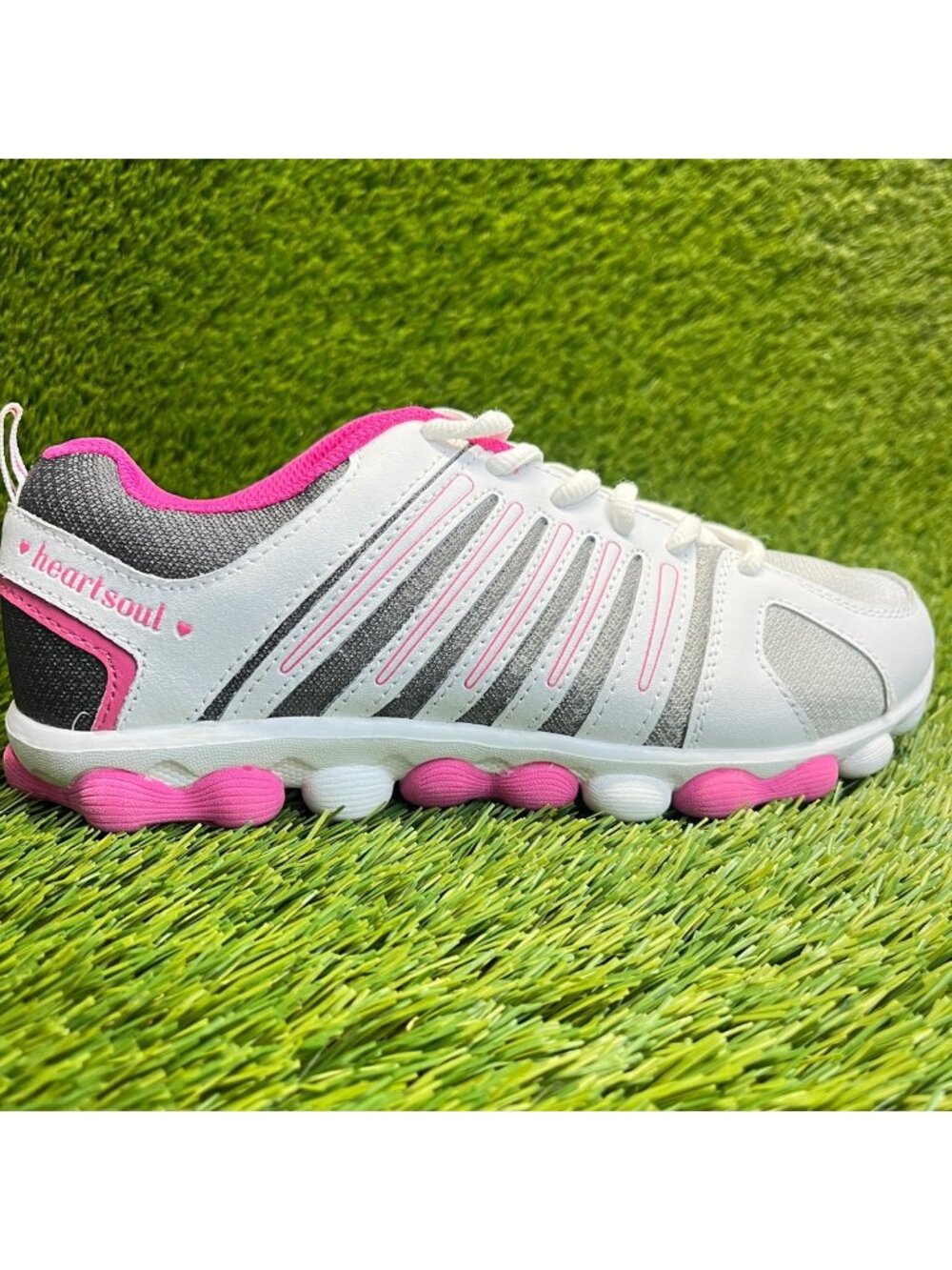 Heartsoul Womens Size 7.5 Gray White Pink Athletic Running Walking Work Shoes